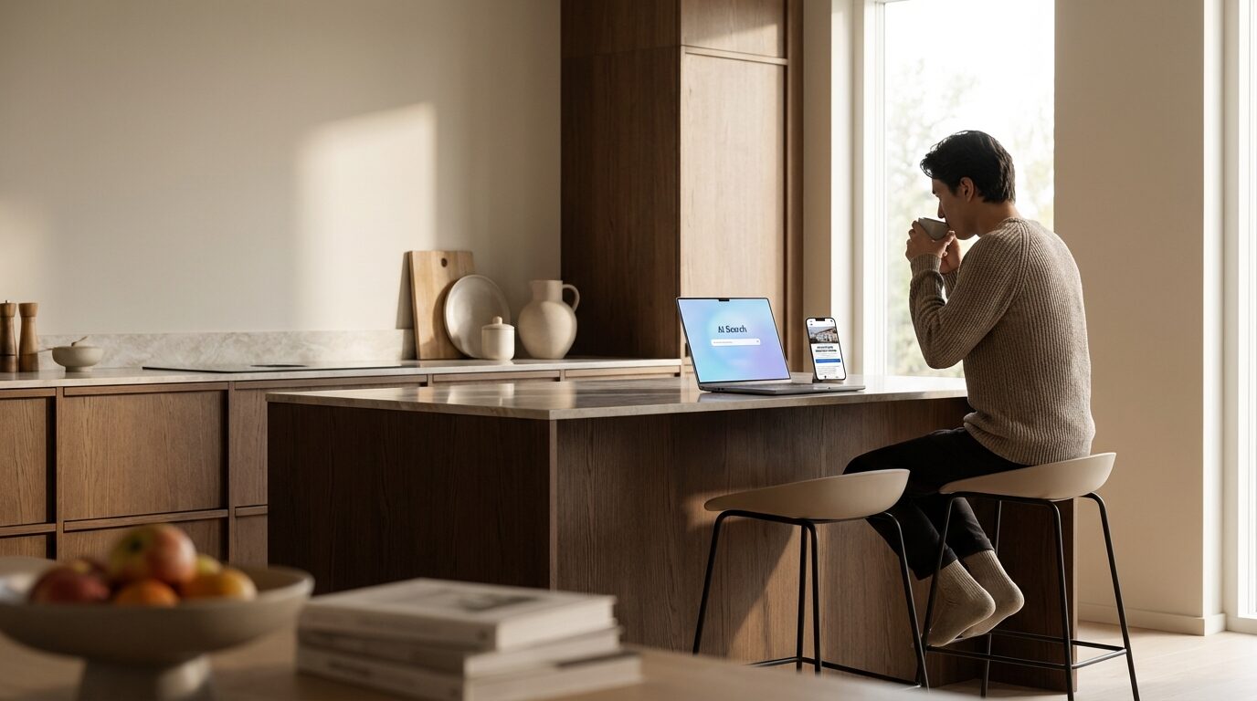 AI search interface showing contractor recommendations alongside traditional Google search results