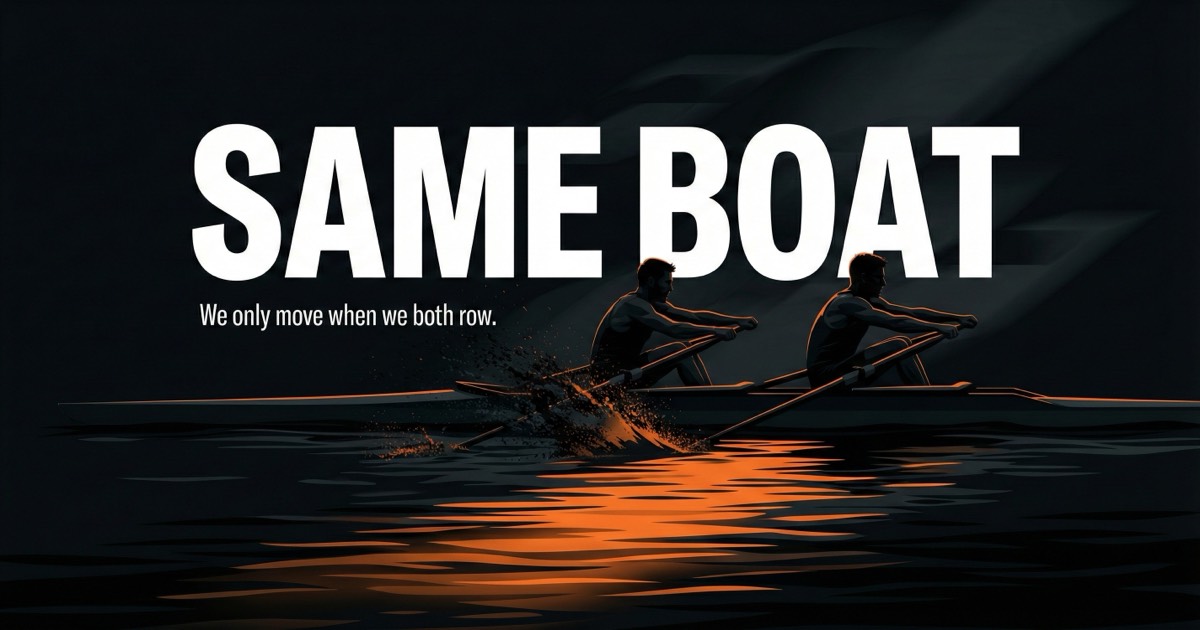 Two men rowing in sync - aligned incentives in marketing