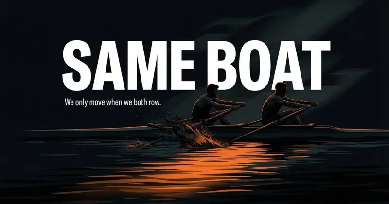 Two men rowing in sync - aligned incentives in marketing